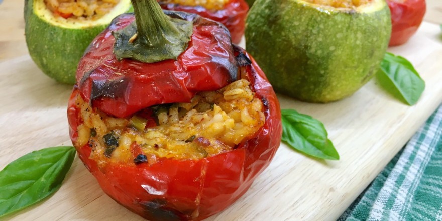 Zucchine e peperoni ripieni d’orzo